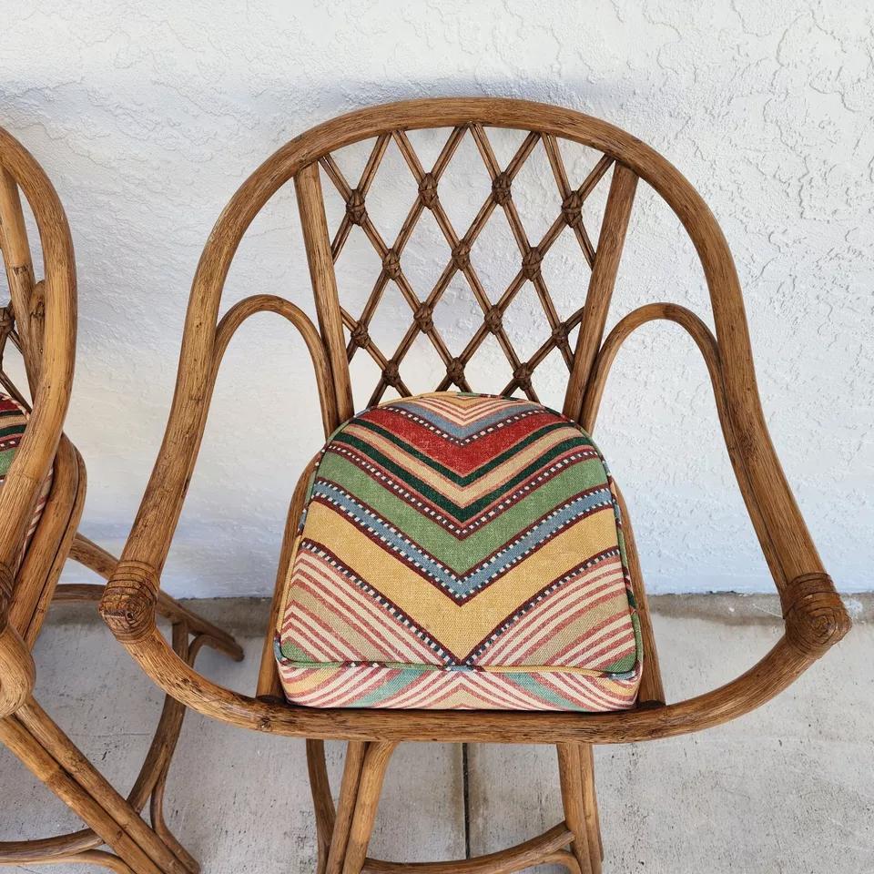 Vintage French Retro Barstools Bamboo Swivel 4