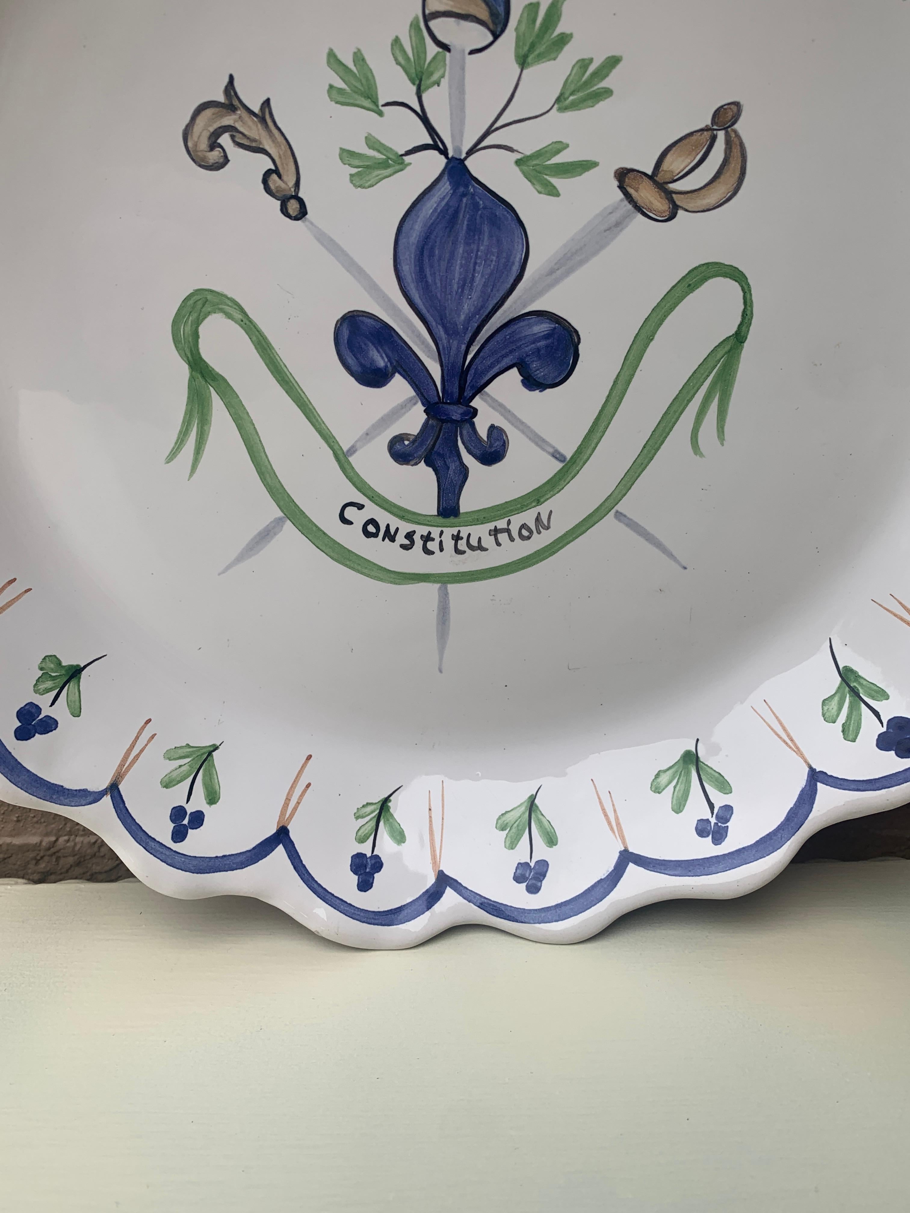 Mid-20th Century Vintage French Revolution Faience Scalloped Edge Plate by Casafina For Sale