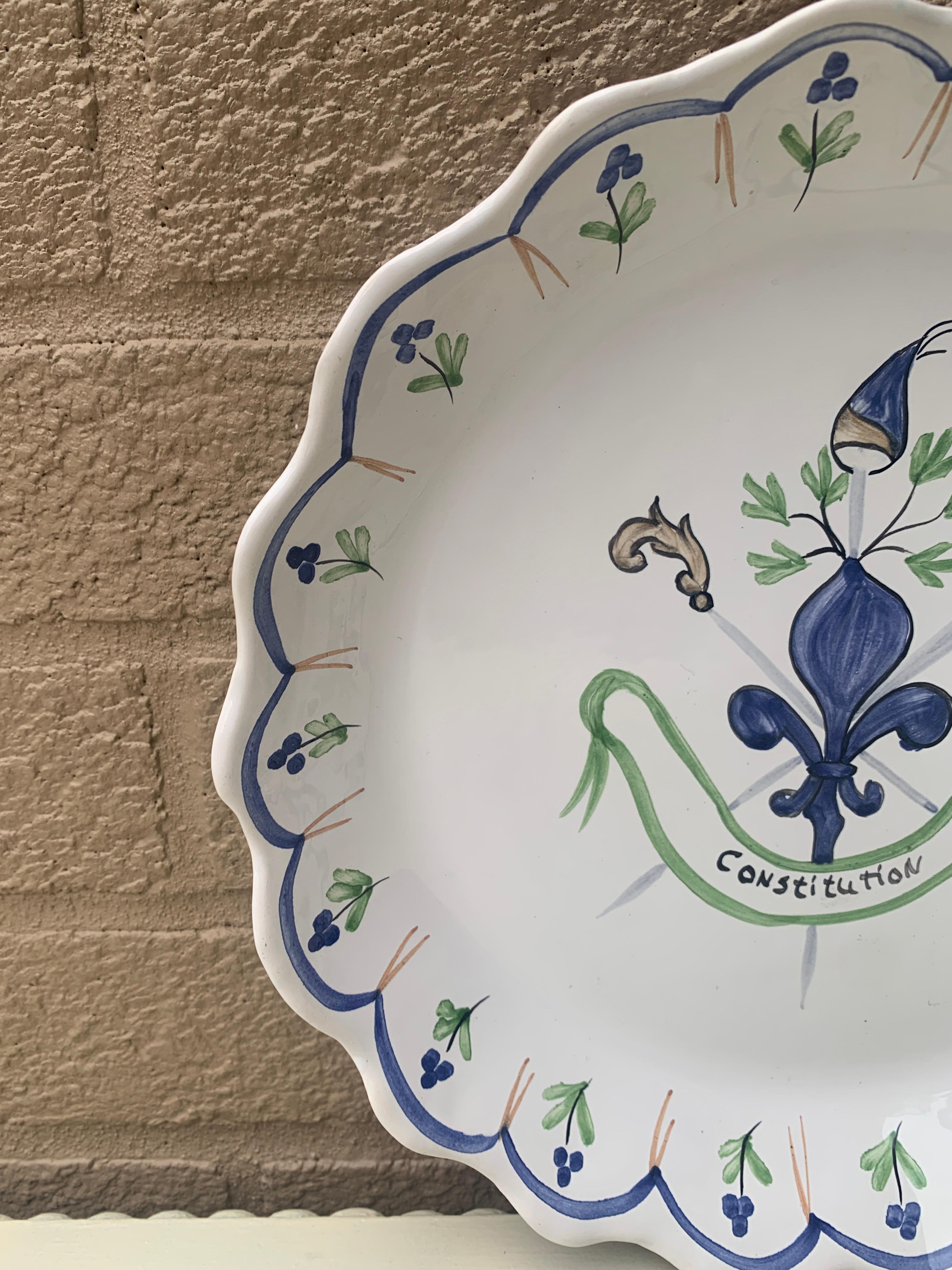 Vintage French Revolution Faience Scalloped Edge Plate by Casafina For Sale 1