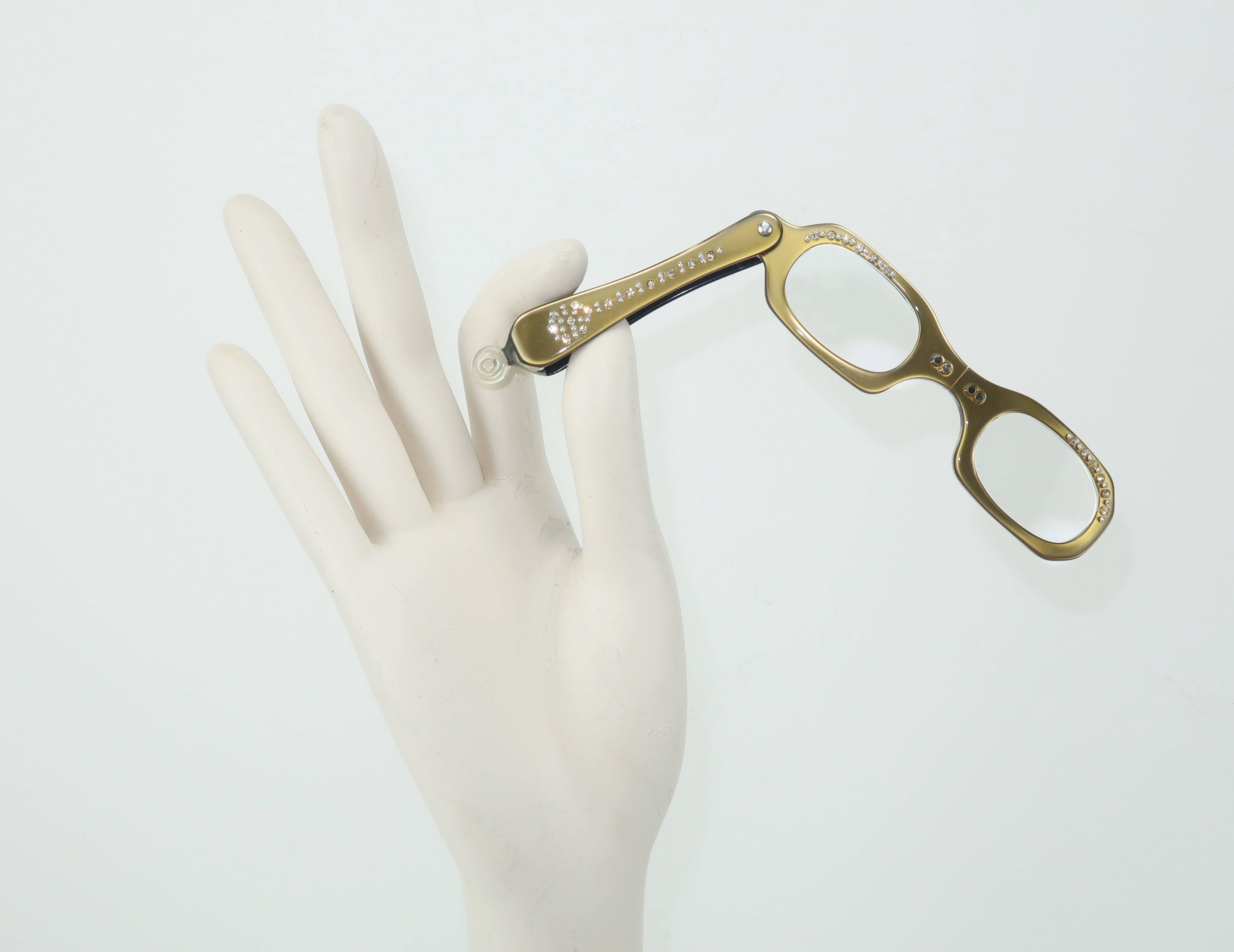 Black Vintage French Rhinestone Encrusted Lorgnette Reader Glasses
