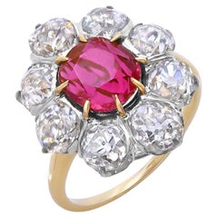 Vintage French Ring with Burmese Unheated 3.36 Carat Ruby and Diamond Ring