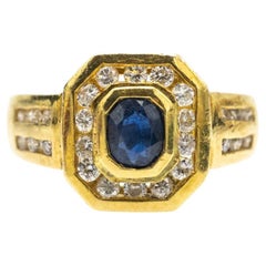 Französischer Vintage-Ring mit natürlichem Saphir und Diamanten