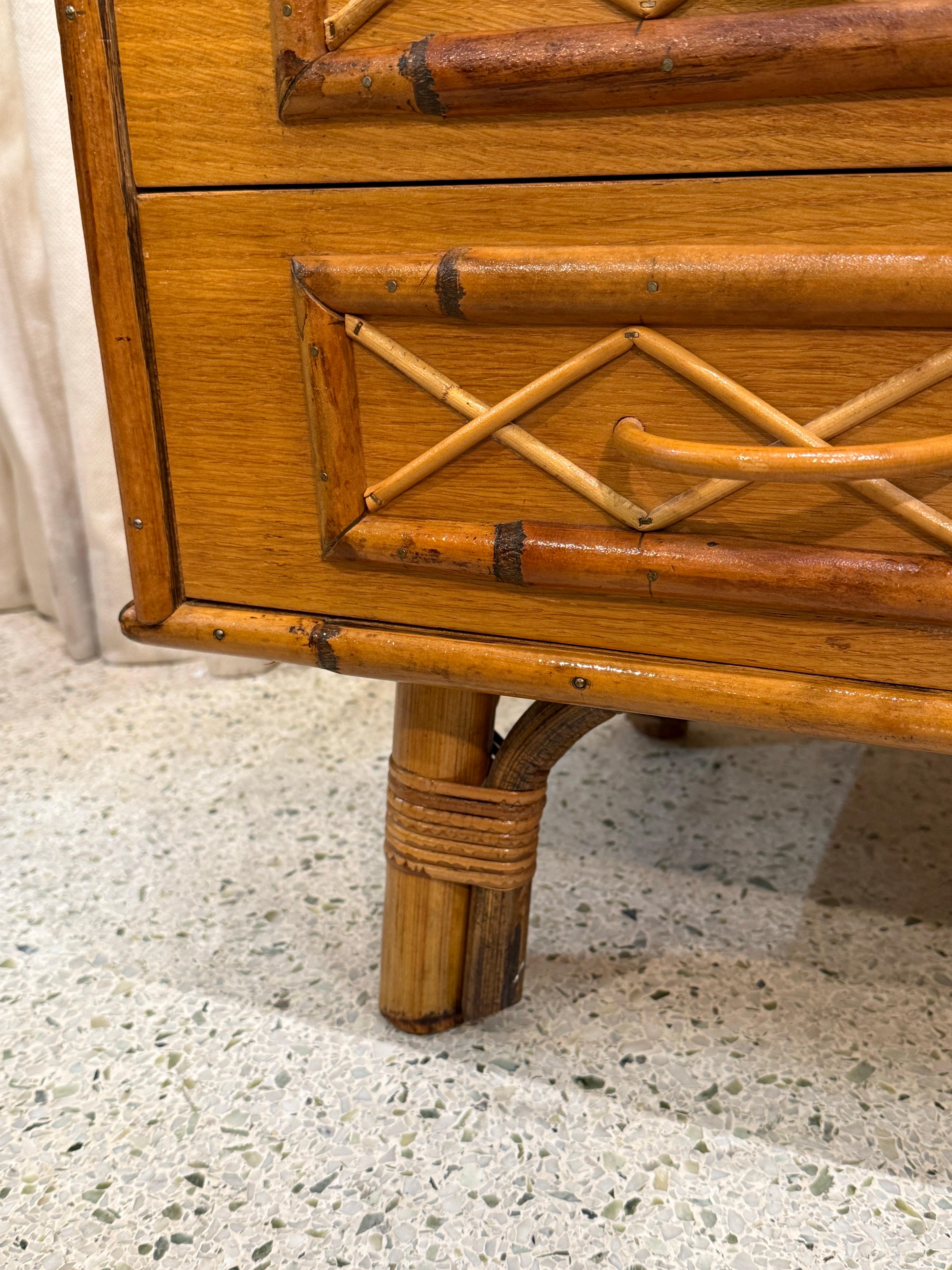 Mid-Century Modern Vintage French Riviera 1960's Bamboo and Rattan Chest of Drawers