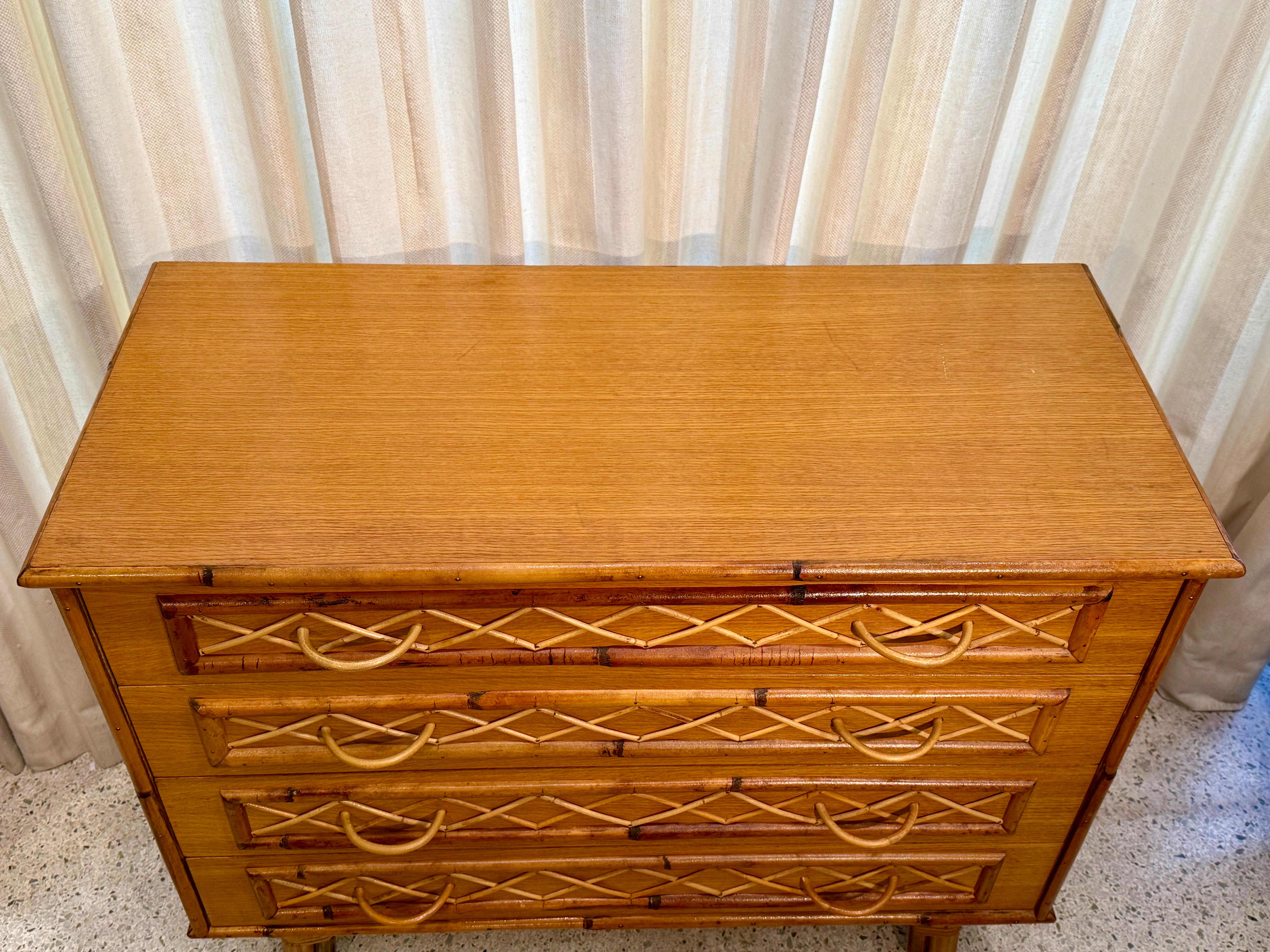 Vintage French Riviera 1960's Bamboo and Rattan Chest of Drawers 1