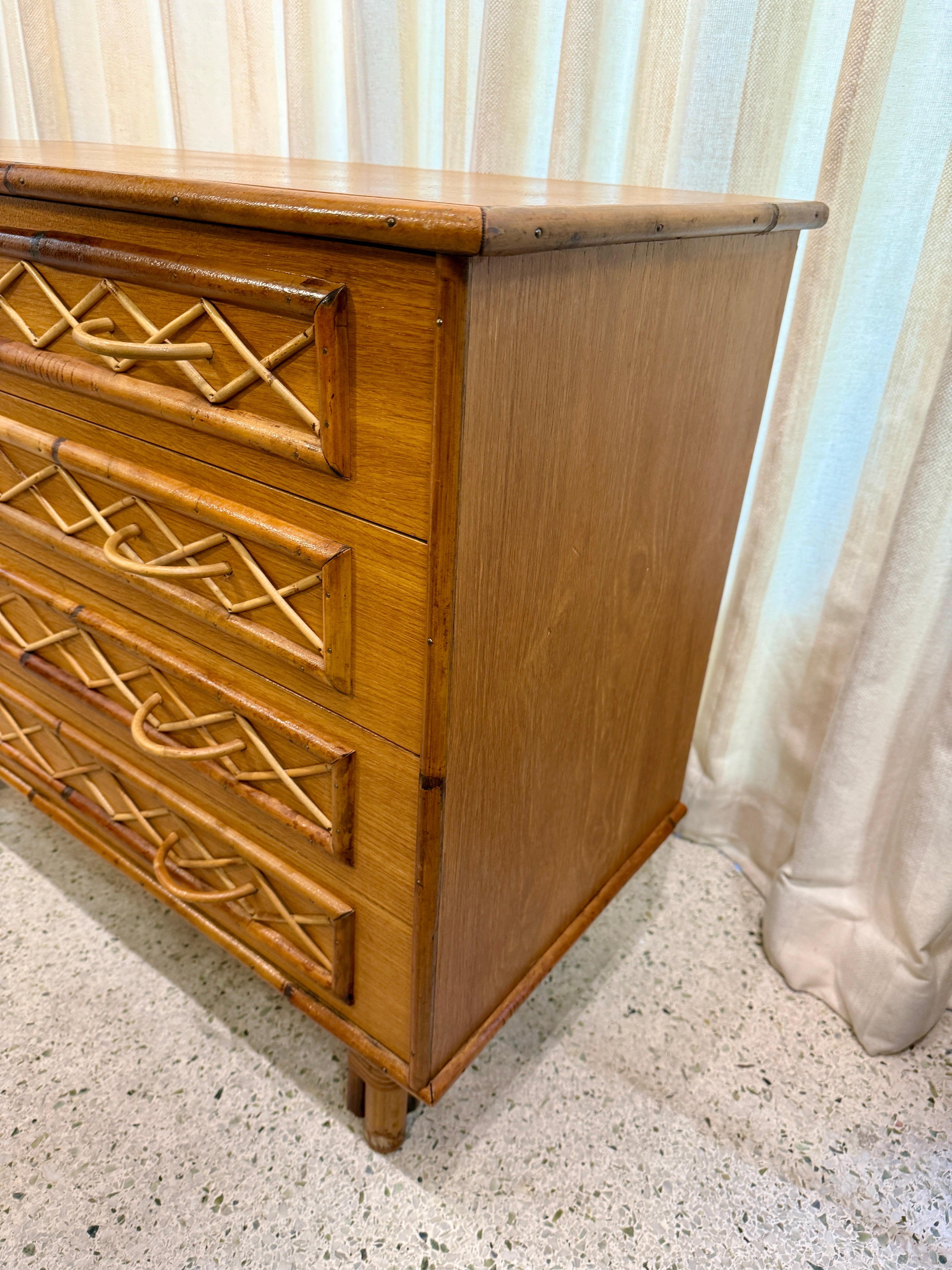 Vintage French Riviera 1960's Bamboo and Rattan Chest of Drawers 2