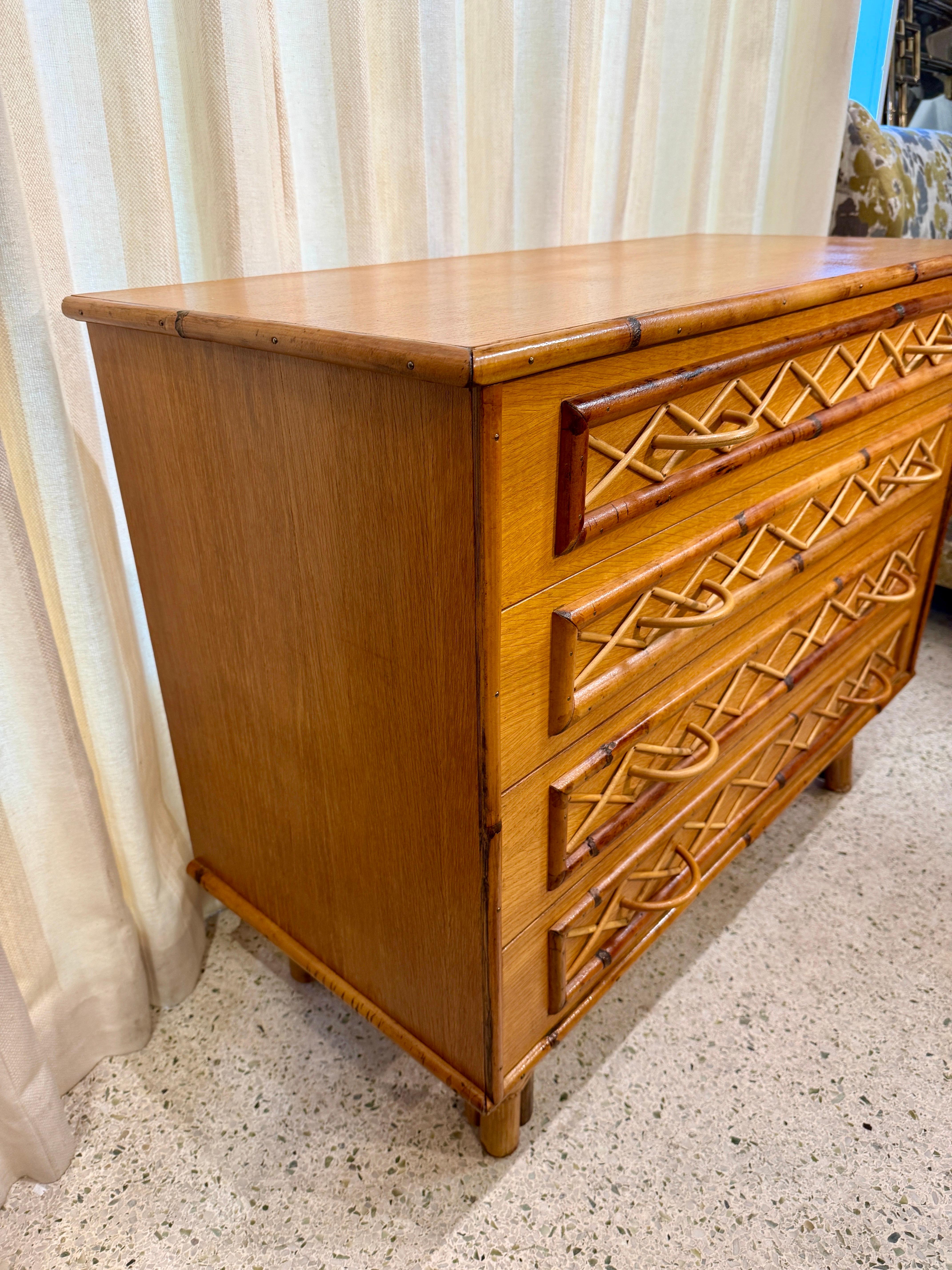 Vintage French Riviera 1960's Bamboo and Rattan Chest of Drawers 4