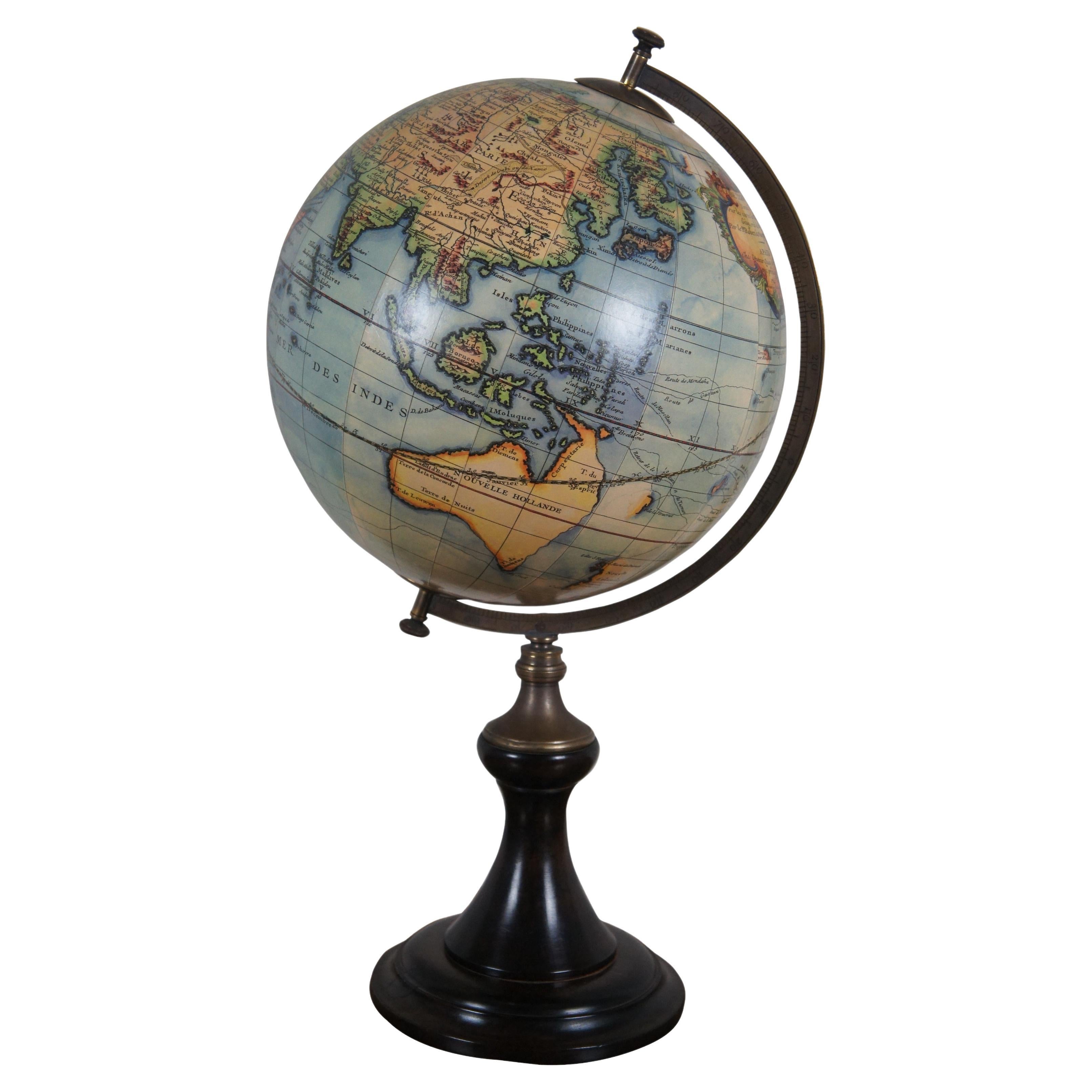 Vintage French Robert de Vaugondy 1745 Classic Terrestre Library Globe Paris 13" For Sale