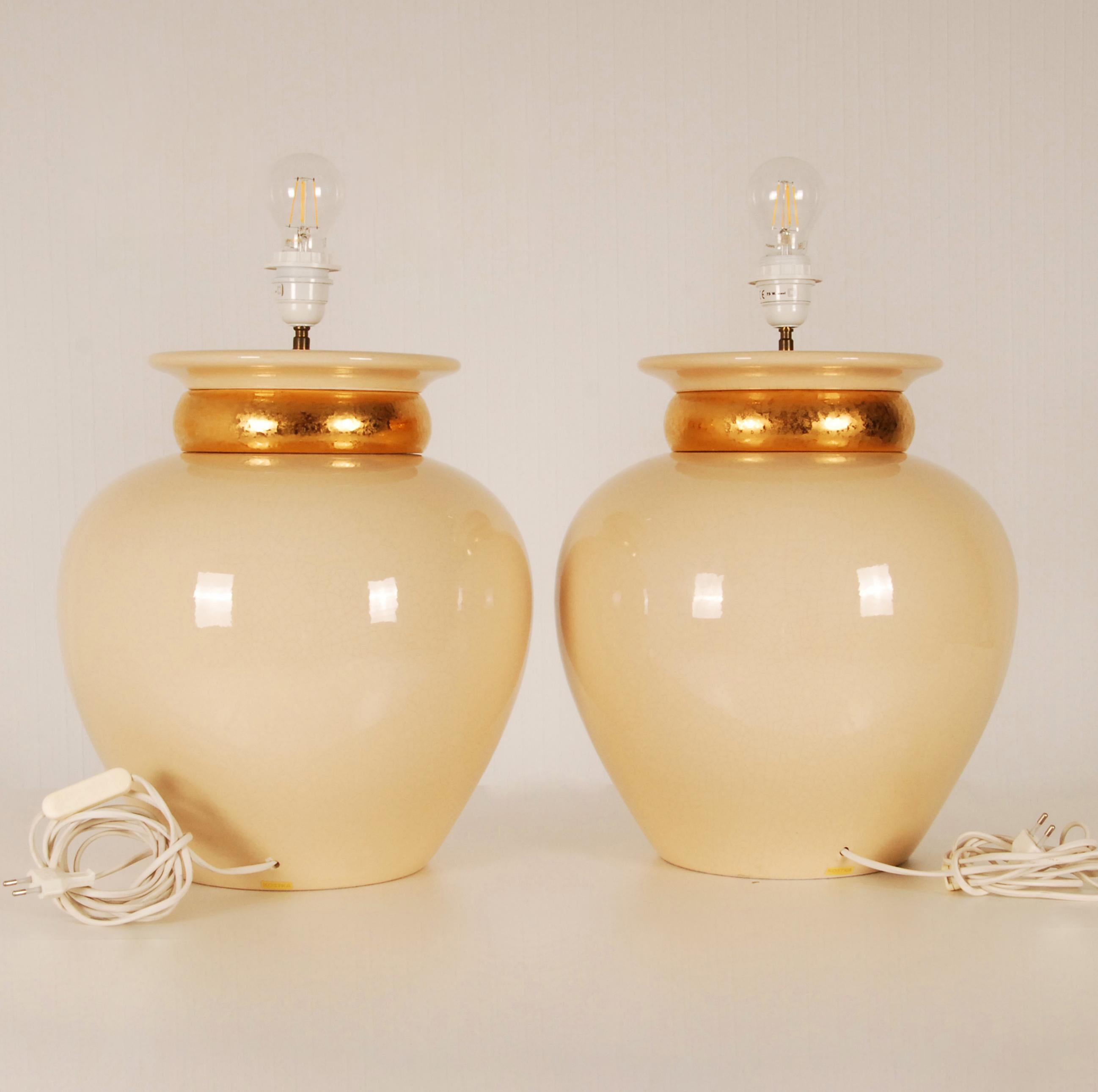 Vintage French Ceramic Robert Kostka Table Lamps Gold and Beige  - a Pair In Good Condition For Sale In Wommelgem, VAN