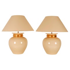 Vintage French Ceramic Robert Kostka Table Lamps Gold and Beige  - a Pair