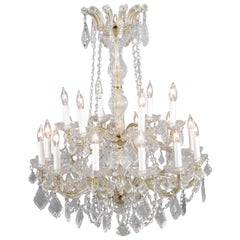 Vintage French Rock Crystal and Brass 18 Candle Light Tiered Chandelier