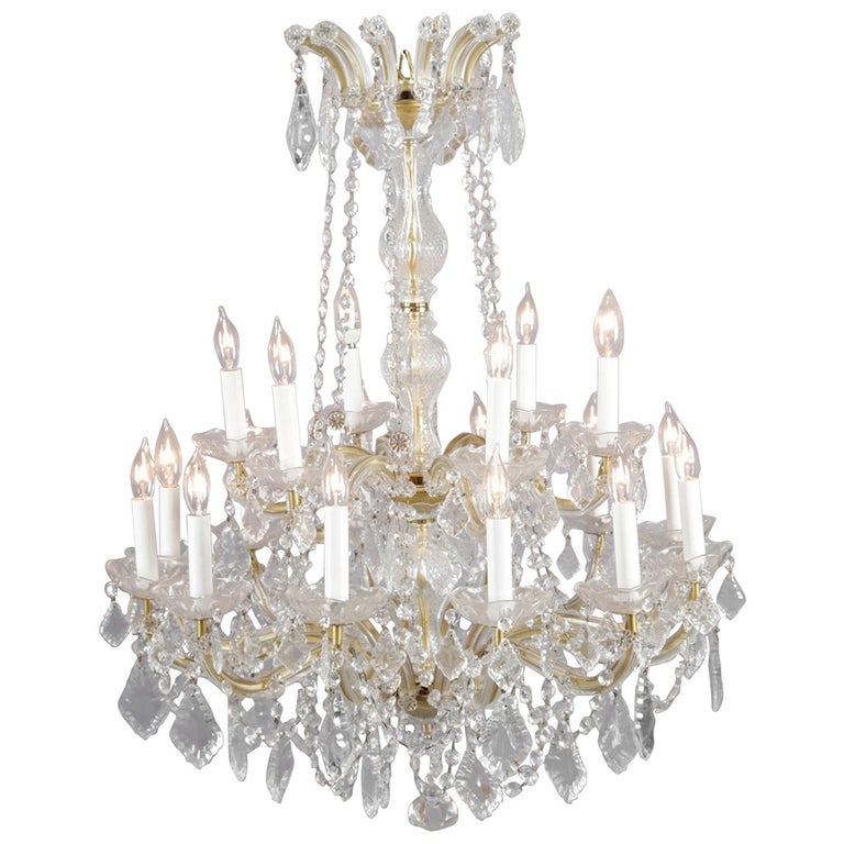 Vintage French Rock Crystal and Brass 18 Candle Light Tiered Chandelier ...