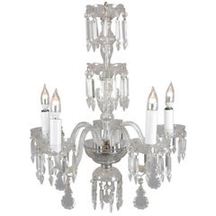 Vintage French Rock Crystal & Chrome 5-Candle Light Chandelier, circa 1940