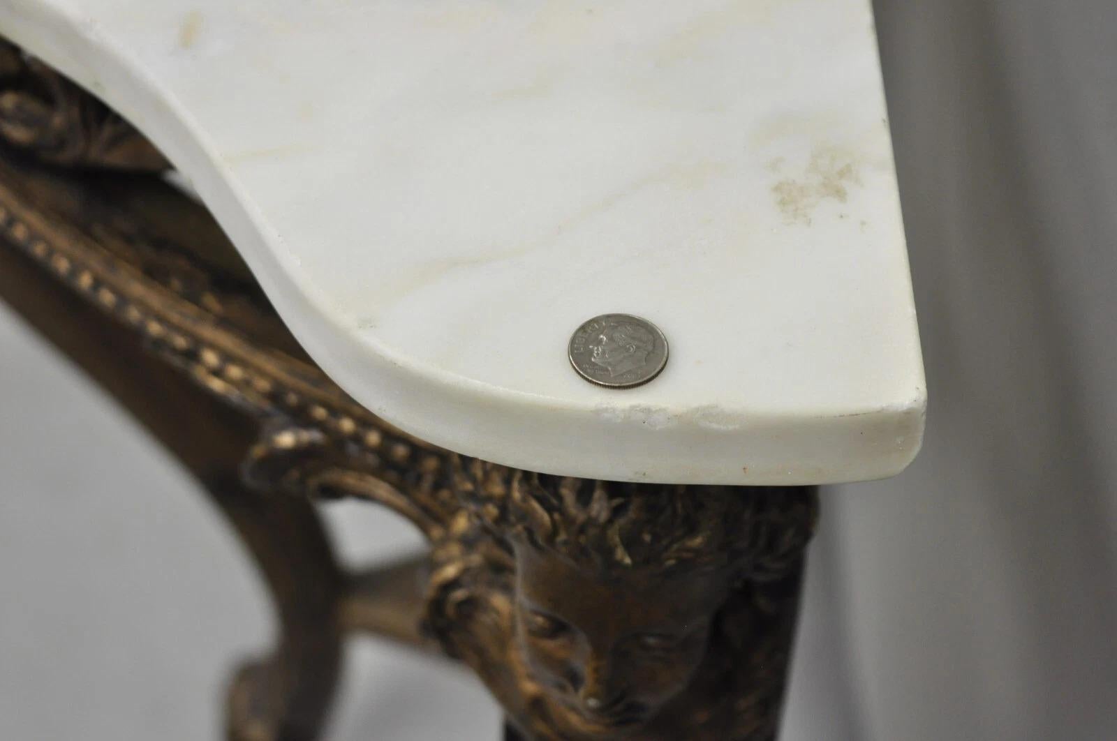 Vintage French Rococo Baroque Gold Gilt Gesso Marble Top Figural Console Table For Sale 3