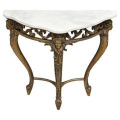 Vintage French Rococo Baroque Gold Gilt Gesso Marble Top Figural Console Table