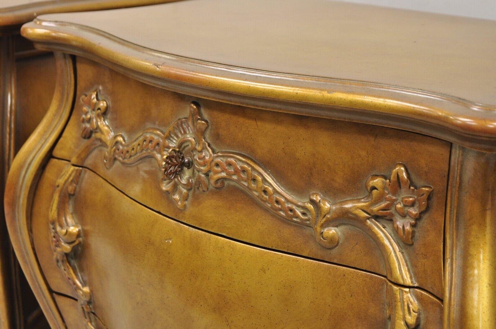 Vintage French Rococo Baroque Style Gold Gilt Bombe Nightstands - a Pair For Sale 6