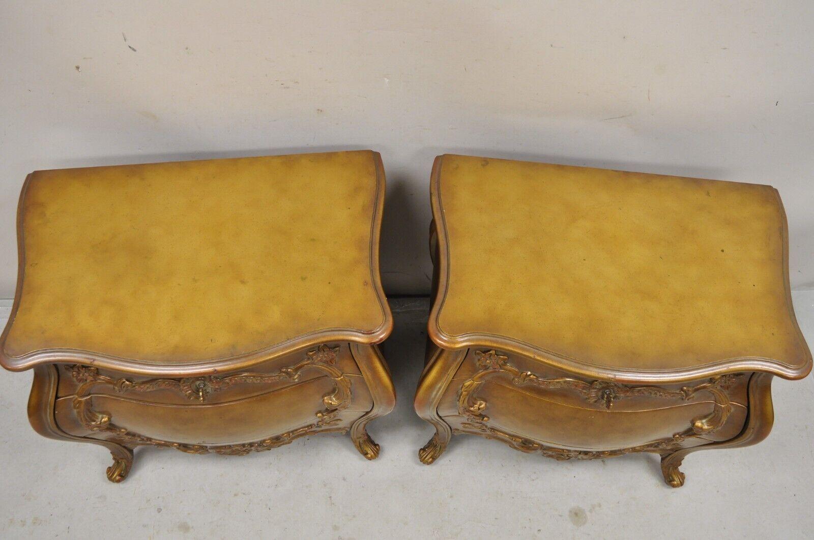 20th Century Vintage French Rococo Baroque Style Gold Gilt Bombe Nightstands - a Pair For Sale