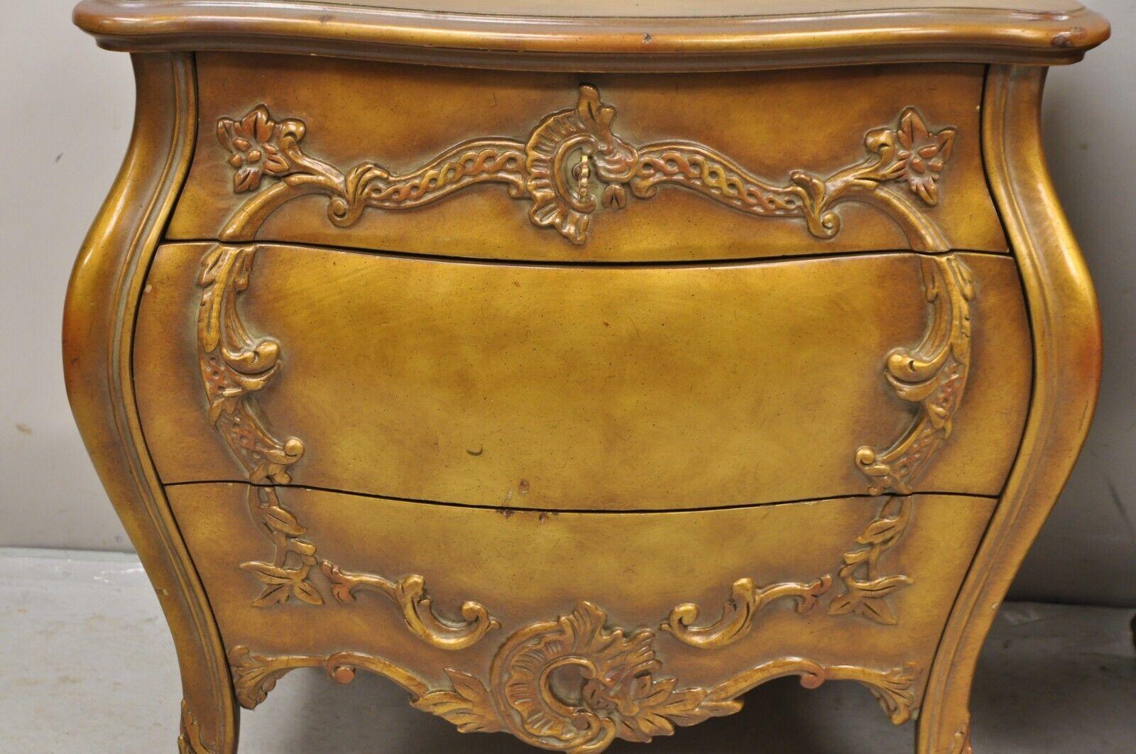 Wood Vintage French Rococo Baroque Style Gold Gilt Bombe Nightstands - a Pair For Sale