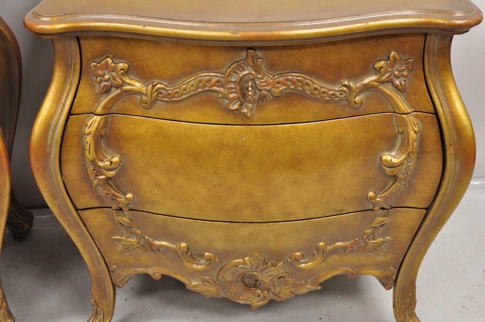 Vintage French Rococo Baroque Style Gold Gilt Bombe Nightstands - a Pair For Sale 2