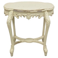 Vintage French Rococo Baroque Style White Distress Painted Oval Side Table