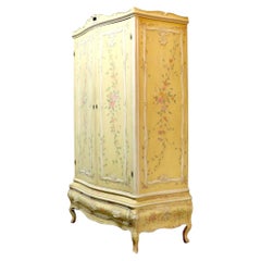 Vintage French Rococo Floral Carved & Custom Painted 2-Door Armoire c1940