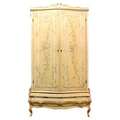 Vintage French Rococo Floral Carved & Custom Painted 2-Door Armoire c1940