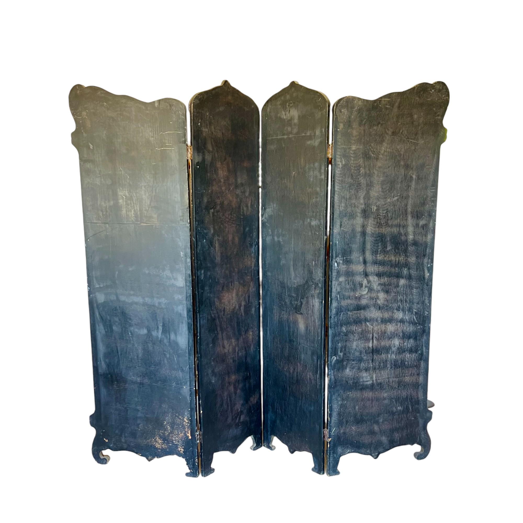 Vintage French Rococo Hand Painted Four-Panel Dressing Screen For Sale 6