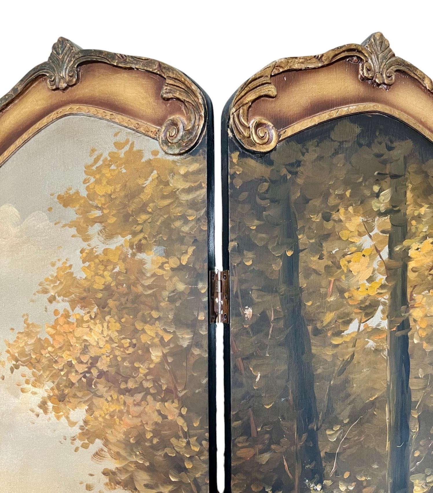 Vintage French Rococo Hand Painted Four-Panel Dressing Screen For Sale 1