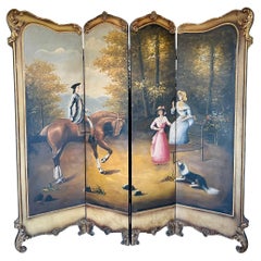 Tocador francés rococó vintage de cuatro paneles pintado a mano