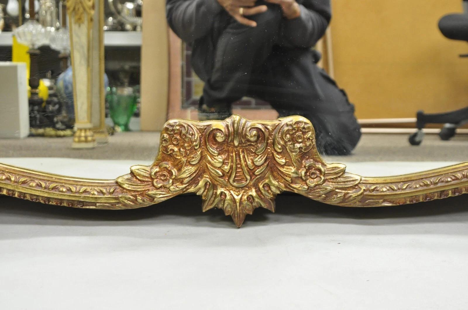 Vintage French Rococo Large Gold Wall Mirror with Bisque Figural Lovers Plaques im Angebot 2