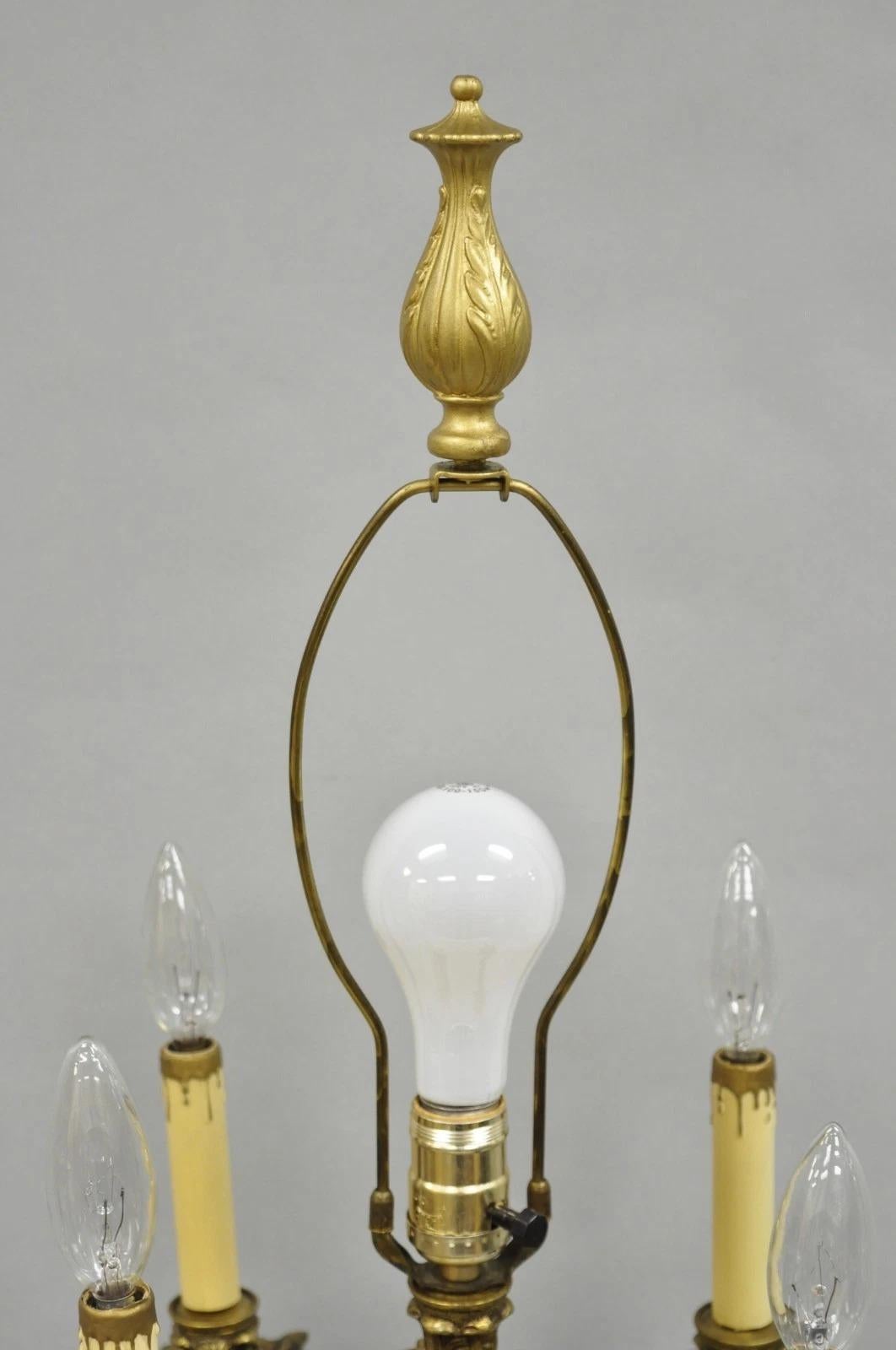 Vintage French Rococo Louis XV Brass Marble Figural Cherub Candelabra Table Lamp en vente 5