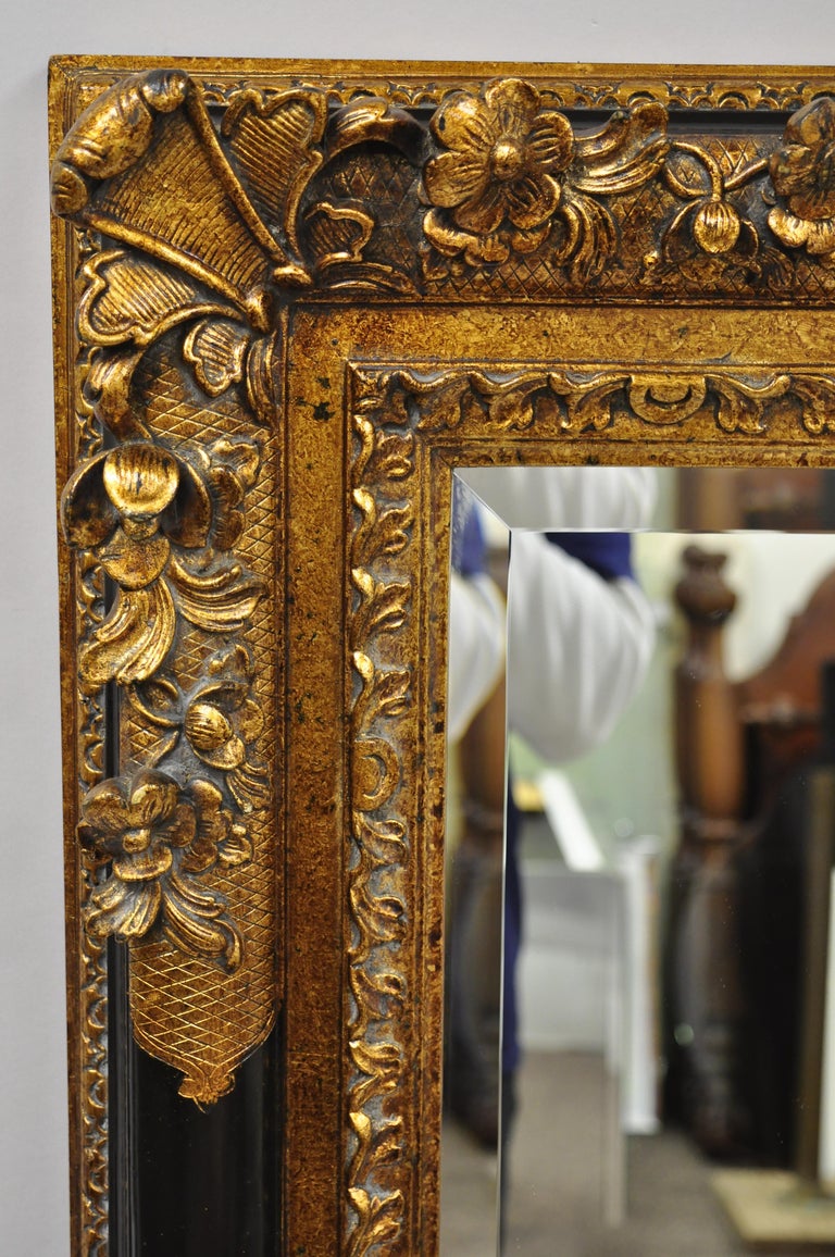 Vintage French Rococo Louis XV Style Black and Gold Beveled Glass Wall ...