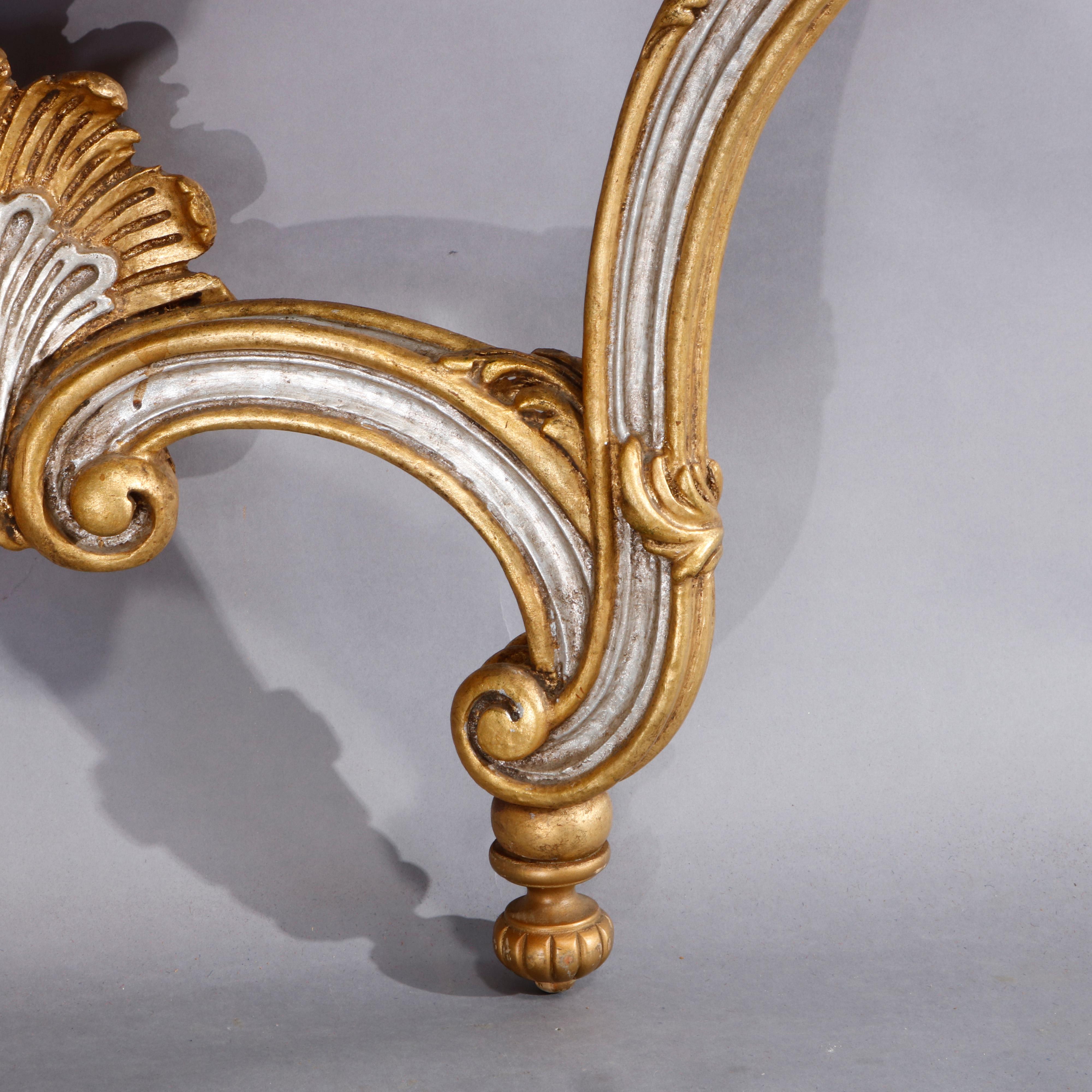 Vintage French Rococo Silver and Gold Gilt Marble Top Console by Hurtado 3