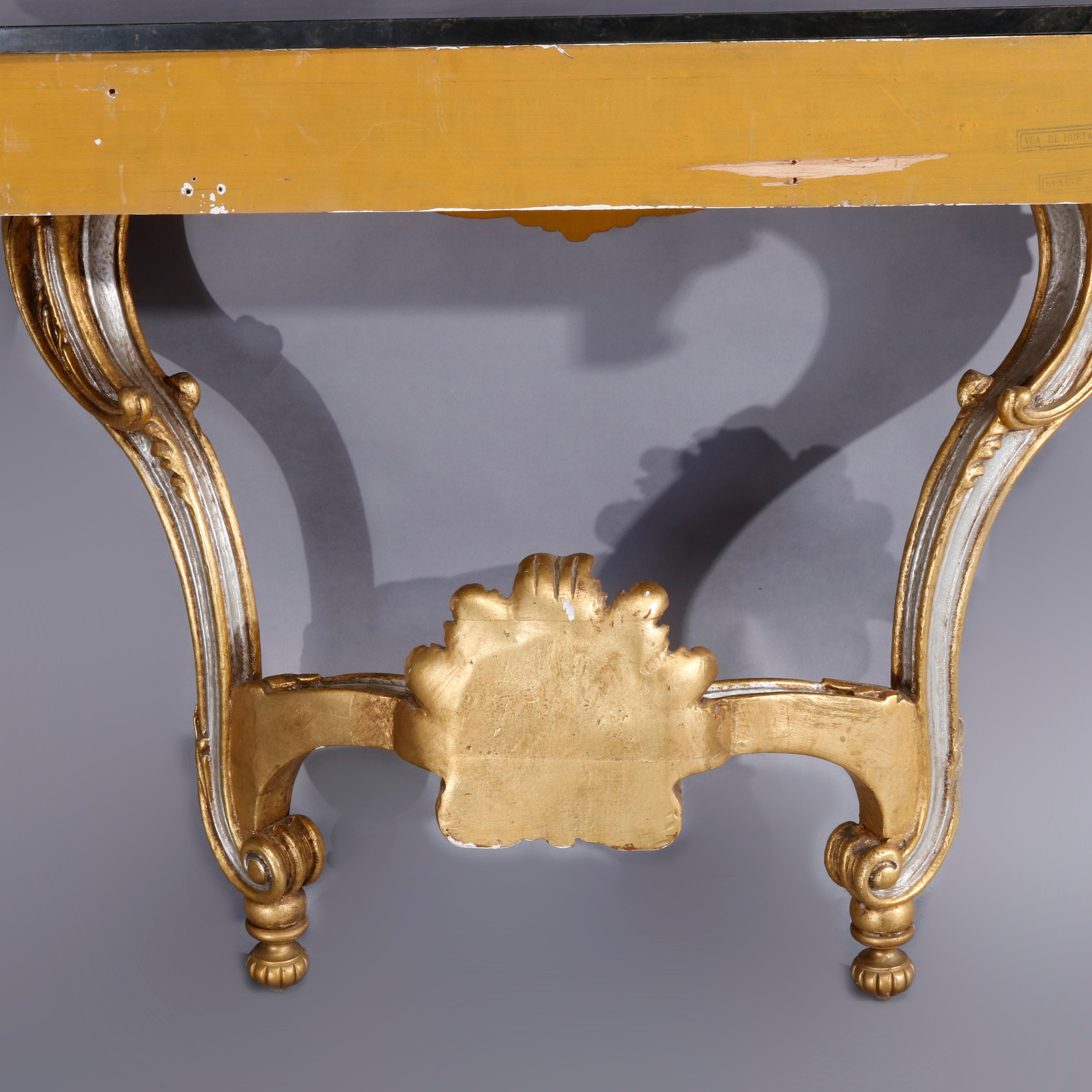 Vintage French Rococo Silver and Gold Gilt Marble Top Console by Hurtado 13