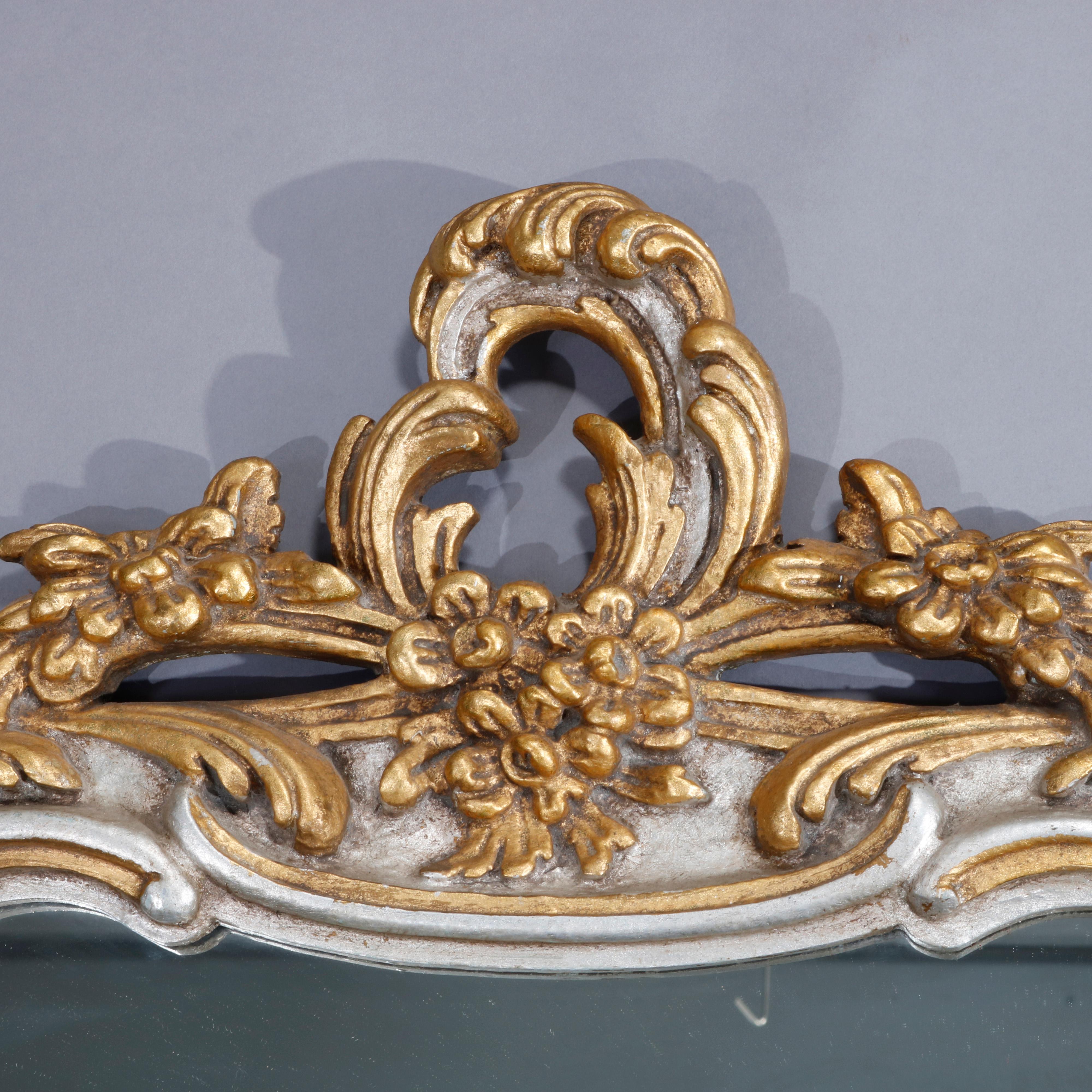 Spanish Vintage French Rococo Silver and Gold Gilt Marble Top Console by Hurtado