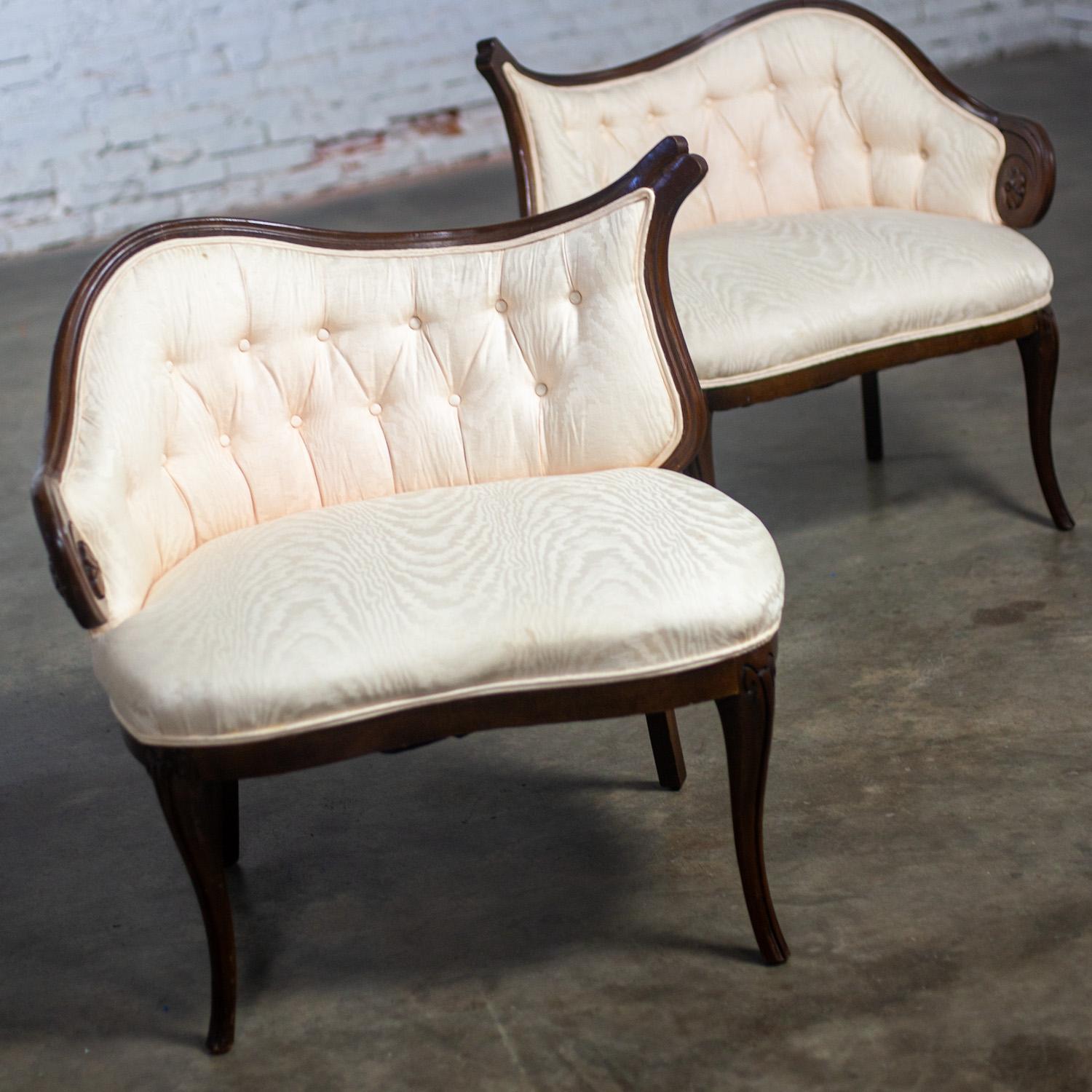 Vintage French Rococo Style Asymmetrical Ladies Parlor Chairs  w/Walnut Frames For Sale 3