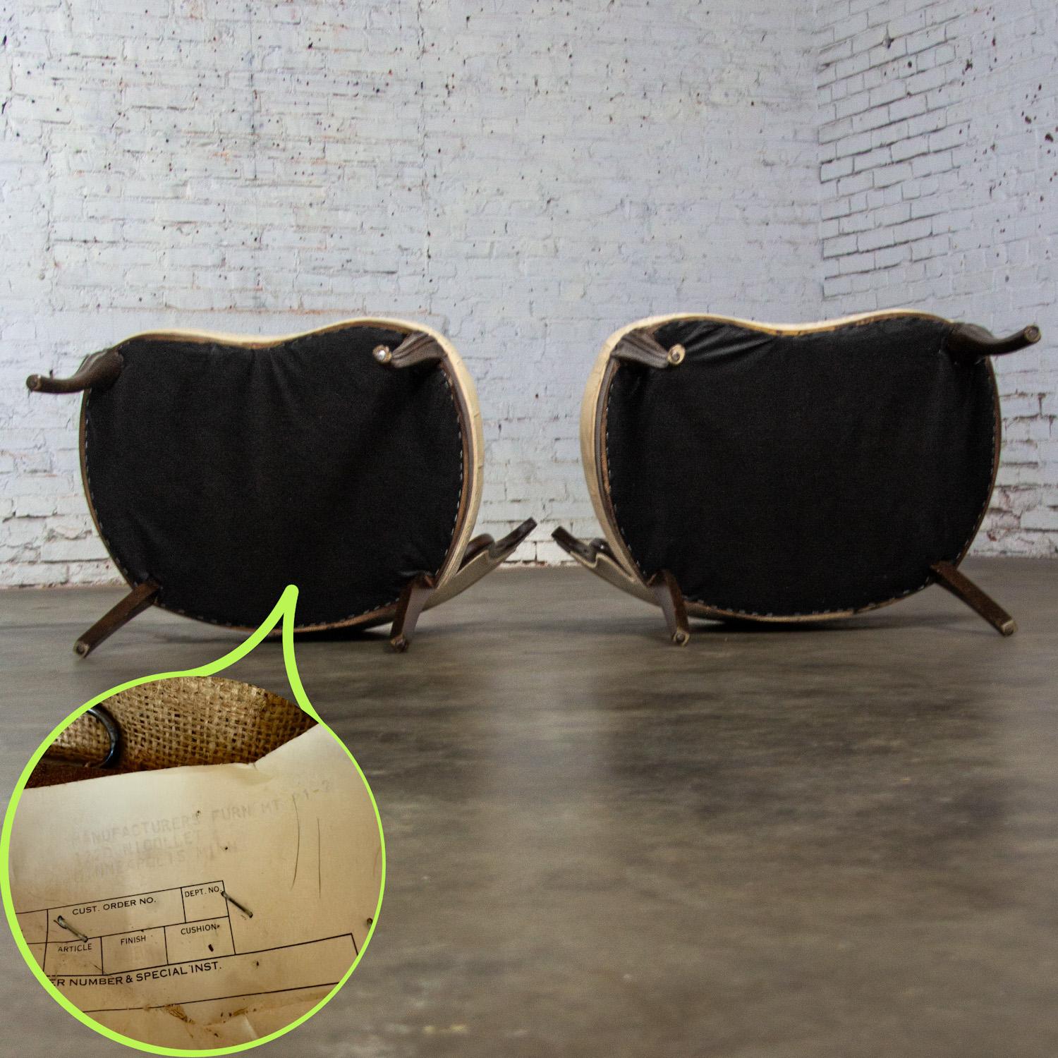 Vintage French Rococo Style Asymmetrical Ladies Parlor Chairs  w/Walnut Frames For Sale 4
