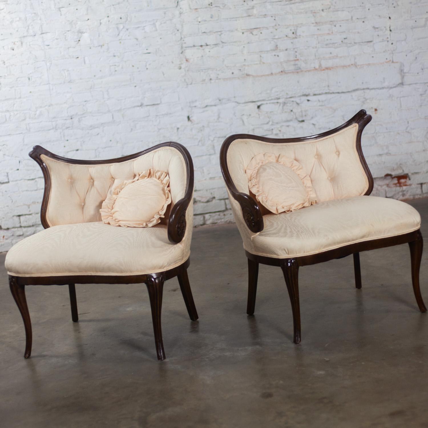 Vintage French Rococo Style Asymmetrical Ladies Parlor Chairs  w/Walnut Frames For Sale 5