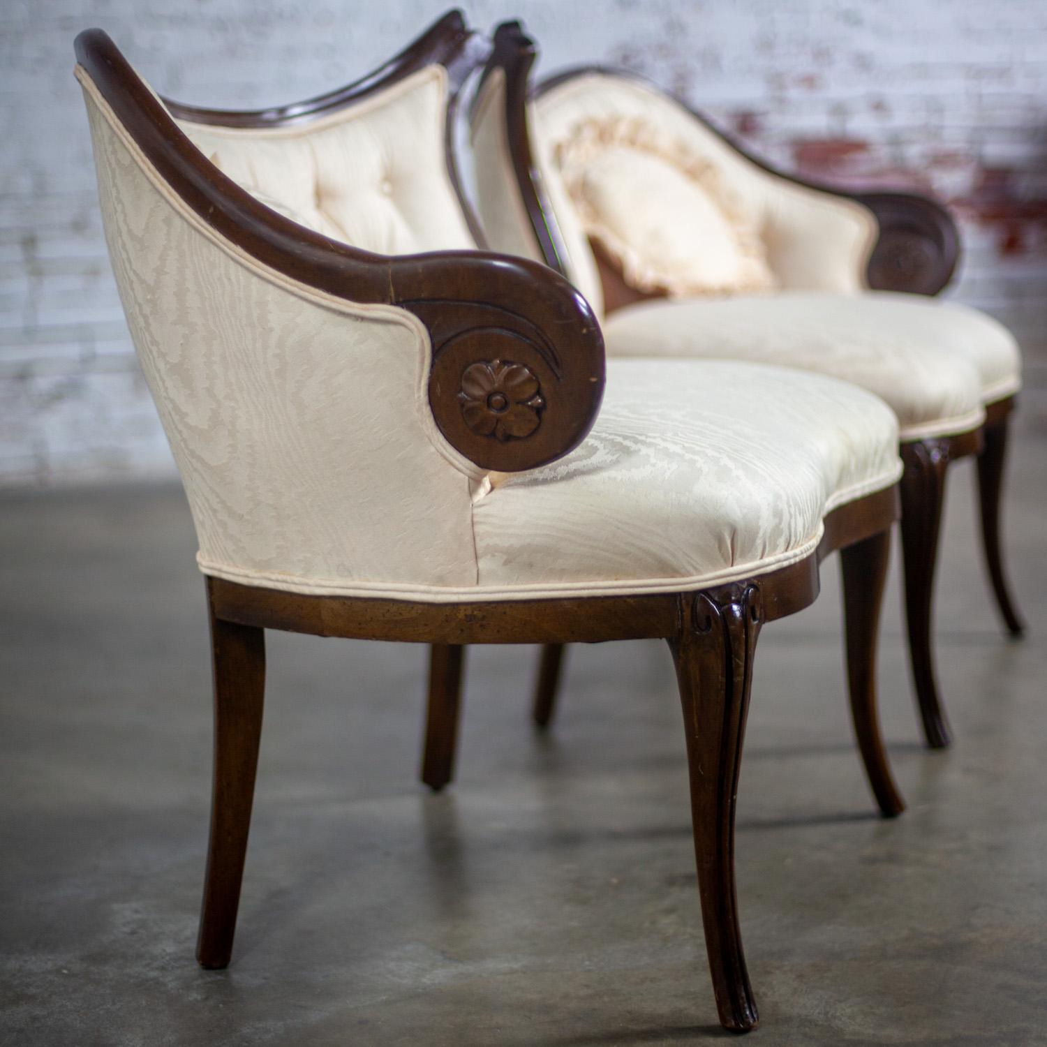 Vintage French Rococo Style Asymmetrical Ladies Parlor Chairs  w/Walnut Frames For Sale 6
