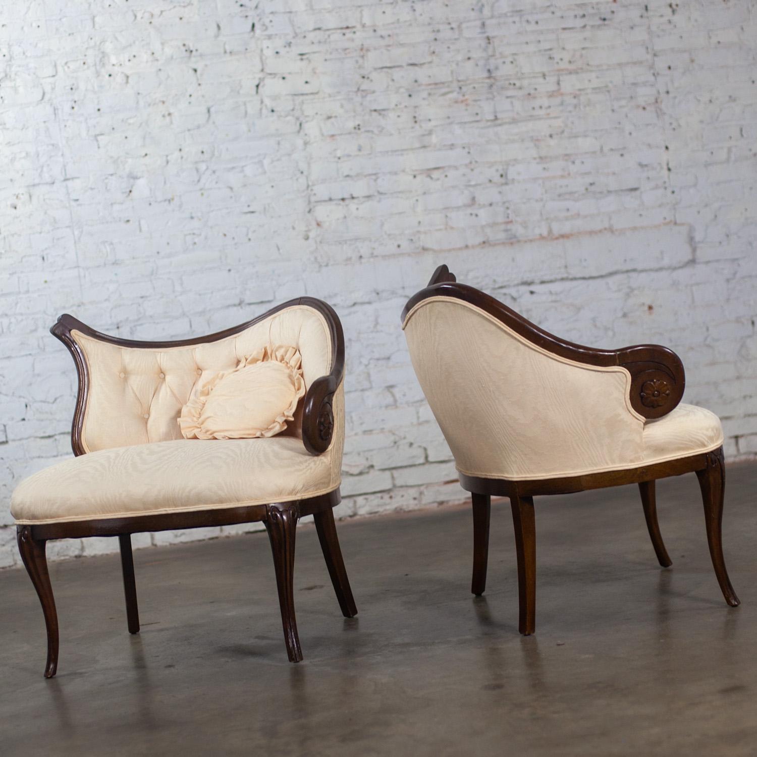 Vintage French Rococo Style Asymmetrical Ladies Parlor Chairs  w/Walnut Frames For Sale 7