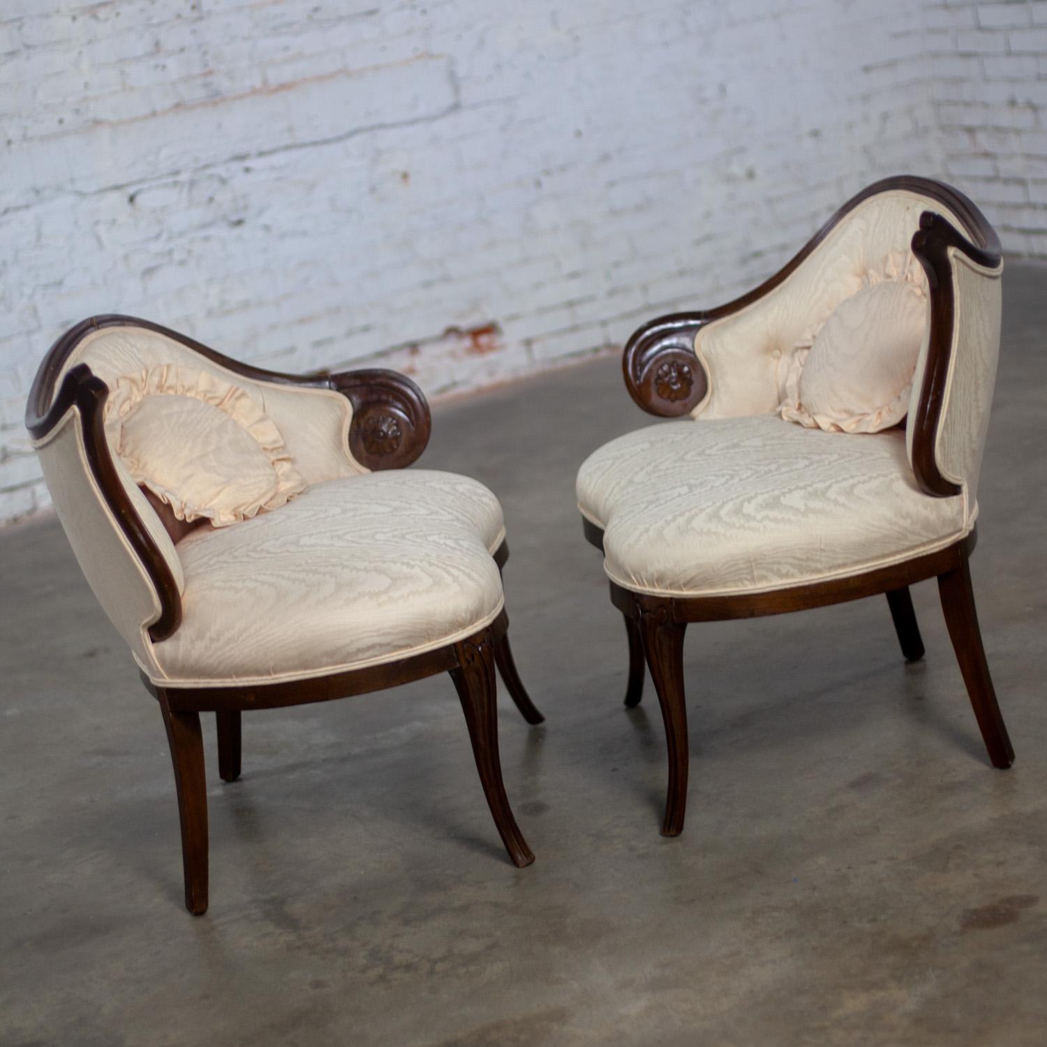 Vintage French Rococo Style Asymmetrical Ladies Parlor Chairs  w/Walnut Frames For Sale 8