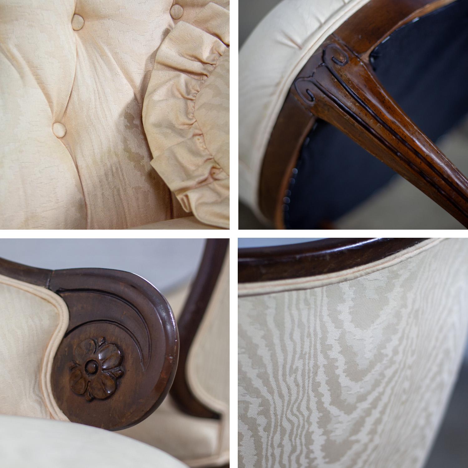 Vintage French Rococo Style Asymmetrical Ladies Parlor Chairs  w/Walnut Frames For Sale 10