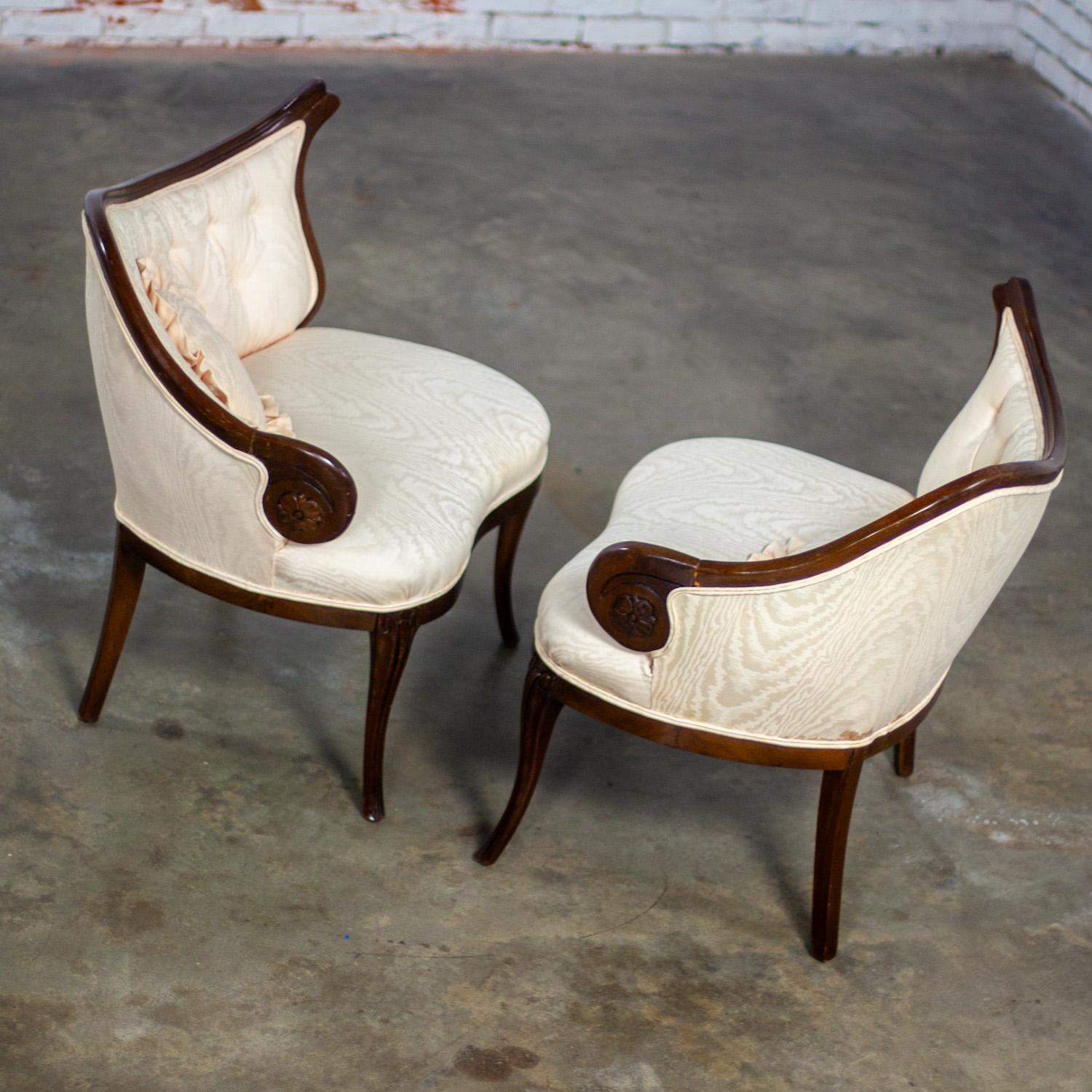 Rococo Revival Vintage French Rococo Style Asymmetrical Ladies Parlor Chairs  w/Walnut Frames For Sale
