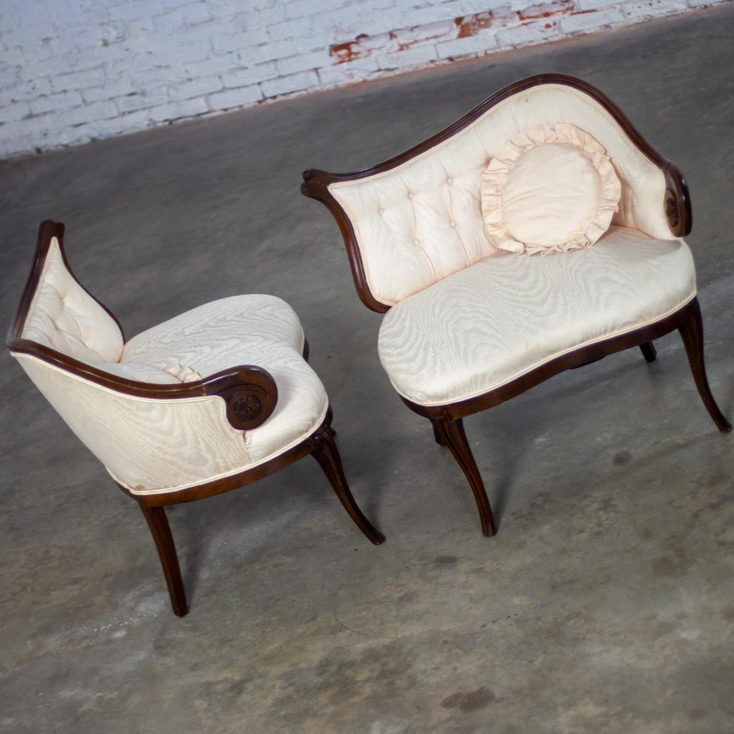 American Vintage French Rococo Style Asymmetrical Ladies Parlor Chairs  w/Walnut Frames For Sale