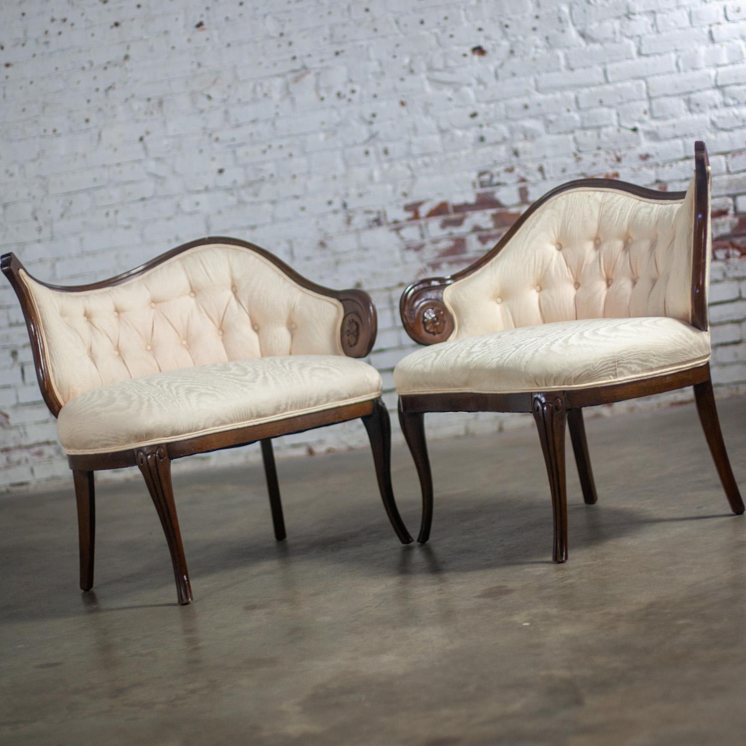 20th Century Vintage French Rococo Style Asymmetrical Ladies Parlor Chairs  w/Walnut Frames For Sale