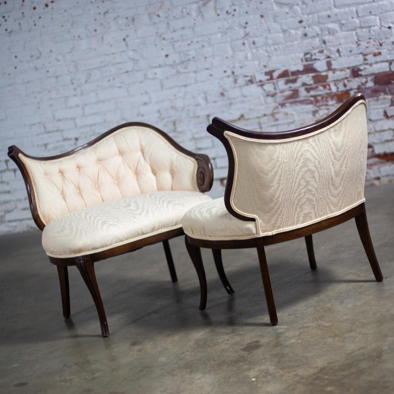 Vintage French Rococo Style Asymmetrical Ladies Parlor Chairs  w/Walnut Frames For Sale 1