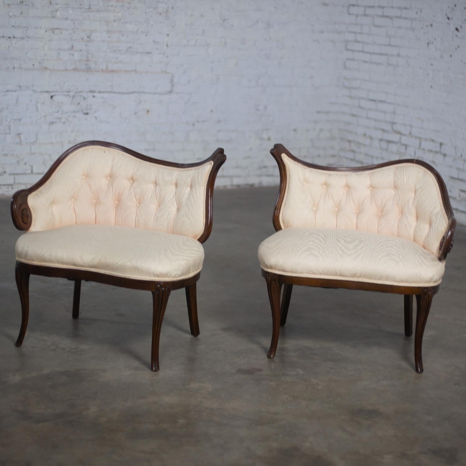 Vintage French Rococo Style Asymmetrical Ladies Parlor Chairs  w/Walnut Frames For Sale 2