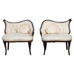 Vintage French Rococo Style Asymmetrical Ladies Parlor Chairs  w/Walnut Frames