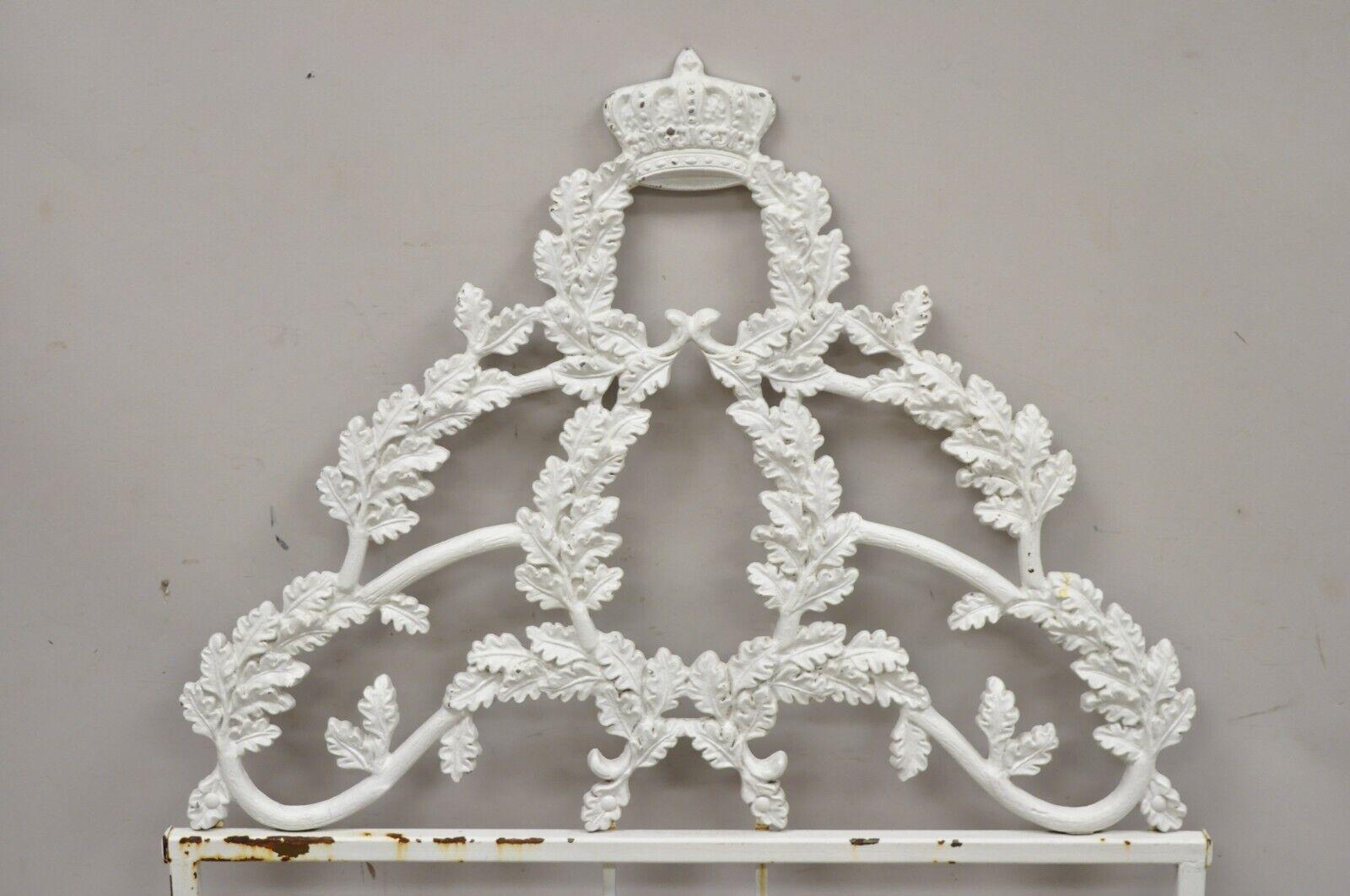 Vintage French Rococo Style Crown Branch & Leaf Twin Single Cast Iron Headboard For Sale 4