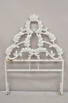 Vintage French Rococo Style Crown Branch & Leaf Twin Single Cast Iron Headboard