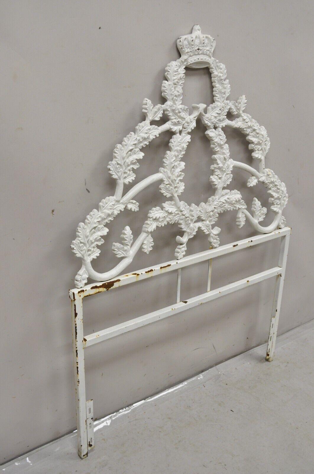 Vintage French Rococo Style Crown Branch & Leaf Twin Single Cast Iron Headboard For Sale 1